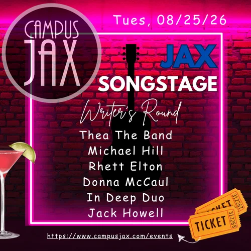 JAX SongStage&nbsp;Singer-Songwriter Showcase&nbsp;Thea The Band, Michael Hill, Rhett Elton,&nbsp;Donna McCaul,&nbsp;In Deep Duo,&nbsp;Jack Howell